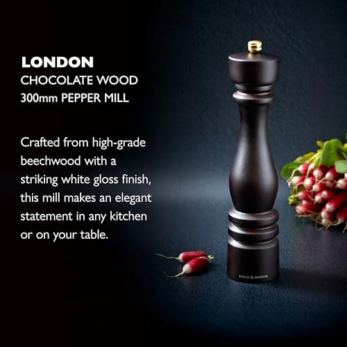 Cole & Mason London Chocolate Wood Pepper Mill, 30cm Pepper Grinder with Adjustable Grind, Precision+ Carbon Mechanism, Beech Wood, Seasoning Mill, Lifetime Mechanism Guarantee - Image 3