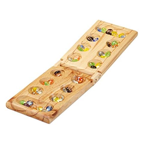 Relaxdays Kalaha Spiel, klappbar, aus Holz, 48 Steine Cover