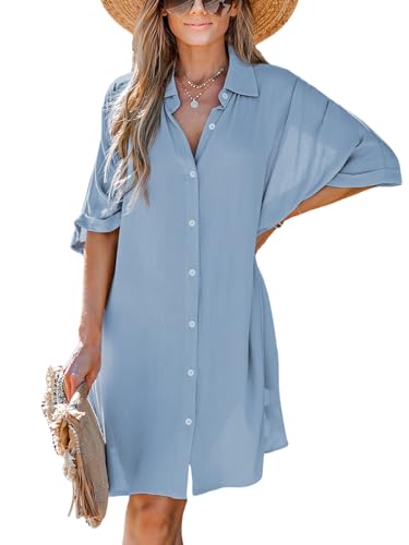 CUPSHE Cover-up jurk voor dames, kort, mouwloos, V-hals, casual, voor op het strand in de zomer, Witte streep, S