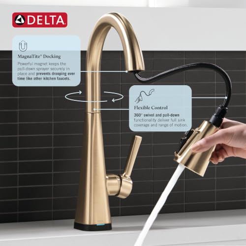 Delta Lenta Touchless Kitchen Faucet with Touch Technology, Brushed Gold Kitchen Sink Faucet with Pull Down Sprayer, Single Hole, Champagne Bronze 19802TLZ-CZ-DST - image 5