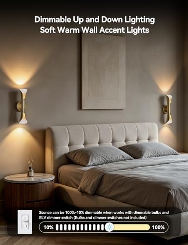 Image of Tubicen Wall Sconces Set of Two Dimmable Home Theater Sconce Up Down | Mid-Century Modern Wall Lights Hardwired 15.7 inchH Indoor Art Deco Gold Wall Sconce for Living Room Bedroom Hallway