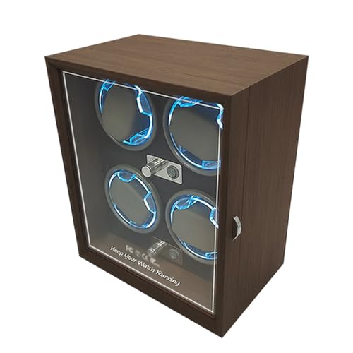 Enrollador automático de relojes silencioso para el hogar, caja de almacenamiento de relojes, mecánico a prueba de polvo, luz ambiental LED, 4 posiciones de colocación de relojes