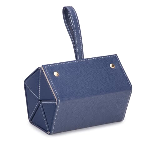 Image of Brouk & Co Leah 5 Eyewear & Jewelry Case - Pebbled Vegan Leather, Foldable Case, Snap Closure, Hanging Loop, Interior Mirror, 5 Compartments: Sunglasses and Jewelry (Navy)