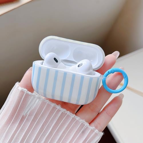 Image of MINSCOSE for AirPods Pro 2nd /1st Generation Clear Case,Cute Striped Pattern Design with Girly Keychain Ring,Soft TPU Protective Shockproof Cover with Cleaner Kit for Airpods Pro /Pro 2-Blue