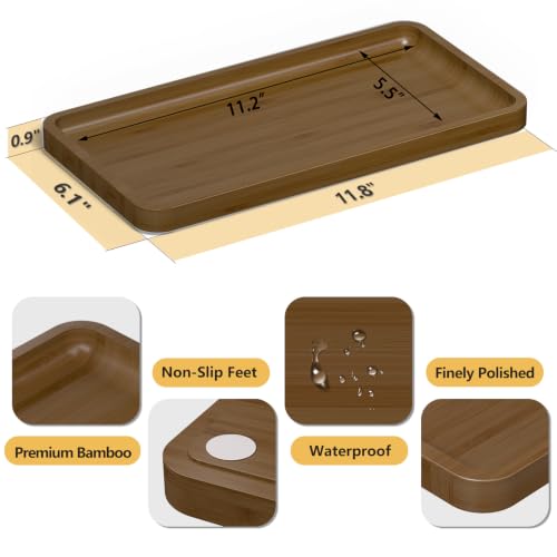 Image of Weenson Bathroom Vanity Tray for Soap Dispenser, Perfume, Makeup, Dresser Jewelry, Decor, Candle, Bamboo Kitchen Tray for Counter Coffee Spice Salt Brown Toilet Tank Tray11.81 inchL x 6.1 inchW x 0.79 inchH