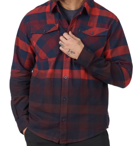 Generic CAN AM DIP-Dyed Flannel Shirt Men Large - 4546510935 Red/Burgundy