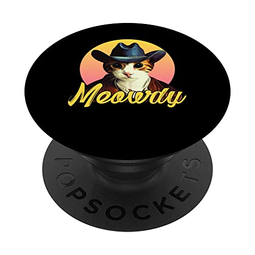 Meowdy Funny Country Music Cat Cowboy Hat Cool Cute PopSockets Swappable PopGrip, Black