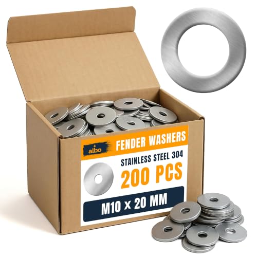 ALBO 200 Pcs M10 x 20 mm 304 Stainless Steel Fender Flat Washers