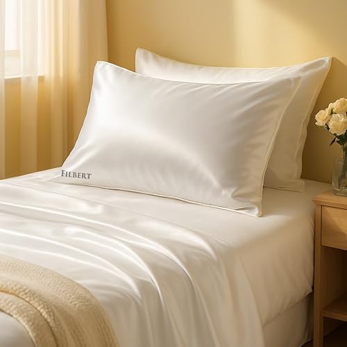 Image of Filbert Premium Satin Pillow Covers | Silky Satin Nights Where Comfort Meets Glamour | Best Gifting Collection - 18 inchx28 inch Inch - White