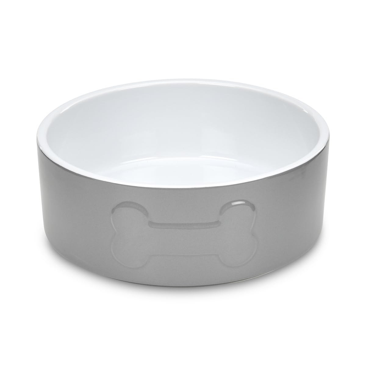 Petface Bone Ceramic Pet Bowl for Feeding and Watering Suitable for Both Dogs and Cats Grey/White, 20 cm (Pack of 1)