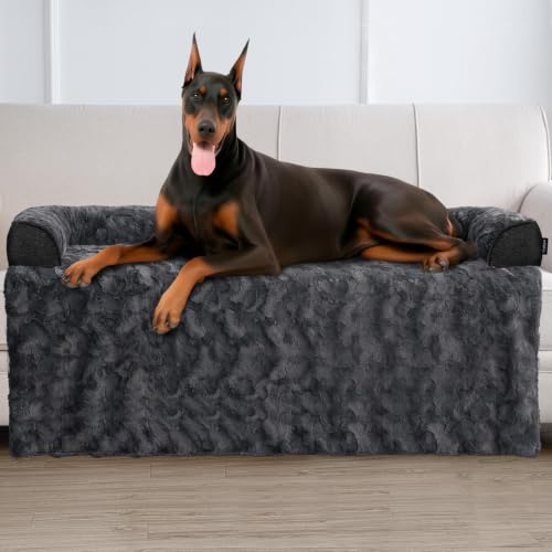 Image of Calming Dog Bed for Couch with Cozy Raised Edge, 53x39 Inch, Dark