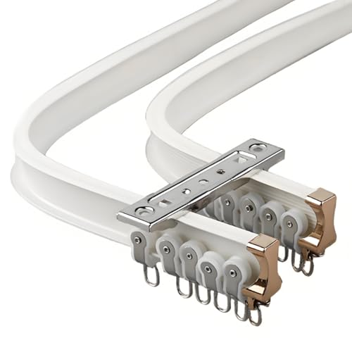 Versatile Double Curved Curtain Track: Flexible Aluminium Rods for Ceiling or Wall Mounting (White, 4.6FT/140CM)