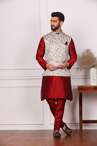 Image of Kurta With Churidar & Multicolor Nehru jacket Set