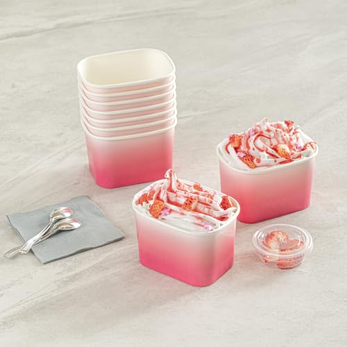 Image of Restaurantware Paper Cups 200 Count 12 Ounce Square Disposable Ice Cream Containers, Leak-Resistant Paper Dessert To Go Cups, Hot And Cold Food, Durable Pink And White Ombre Design