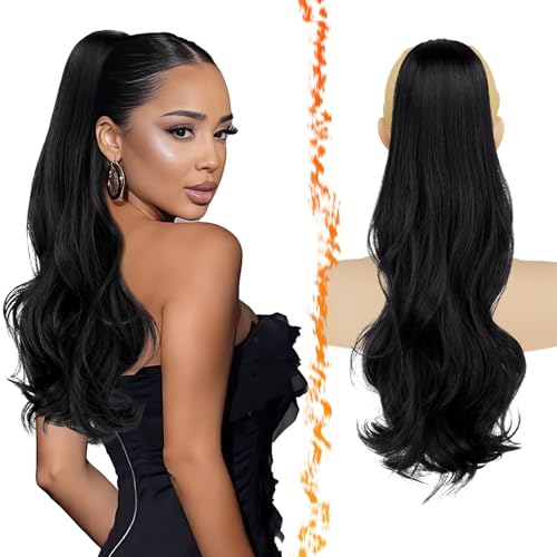 BARSDAR Black Wavy Drawstring Ponytail Extensions...