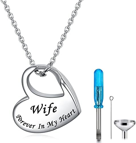 YOTHIWAD Heart Urn Necklace for Ashes Cremation Jewelry Forever in My Heart Engraved Stainless Steel Keepsake Waterproof Memorial Pendant for loved One with Filling Kit