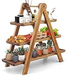 Manspdier Wood 3 Tier Serving Tray Three Tiered Serving Stand, Rectangle Serving Platter Wooden Farmhouse Tiered Tray, Party Serving Brown decorative tray tray decor
