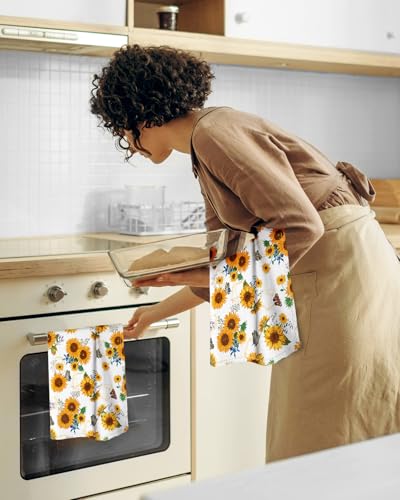 Image of Miss Adola 150GSM Flour Sack Kitchen Towels Set of 2, Sunflower | 18 inchx26 inch, Lightweight, Lint-Free, Pure Cotton, Decorative, with Hanging Loop, Absorbent, Softer after Wash, Giftable Package
