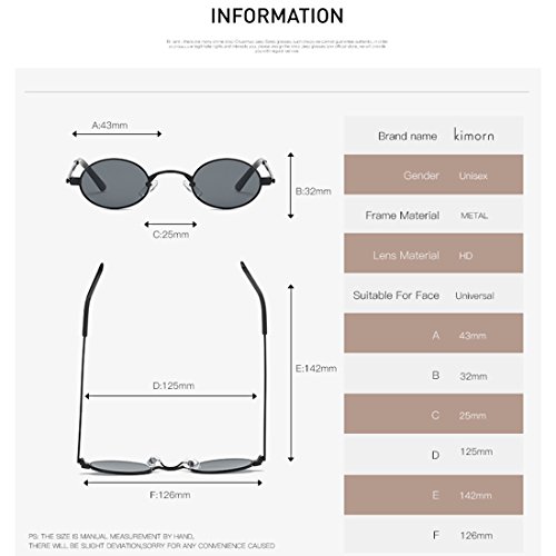 kimorn Sonnenbrille Kleine Runde Metallrahmen Oval Bonbonfarben Unisex Gläser K0577 (Gold&Schwarz)