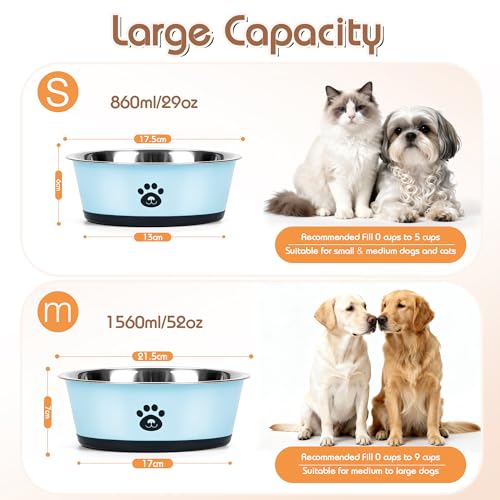 2 Pack Dog Bowls, 860ml Stainless Steel Dog Feeding Bowls with Non-Slip Silicone Base, Metal Puppy Bowls for Dog and Cat, Food Grade Pet Plate for Food and Water, Blue - Image 3
