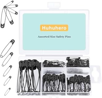 Huhuhero 160-Pack Safety Pins Assorted, Small and Large Safety Pins for Clothes Costume, 5 Different Sizes Nickel Plated Steel Pin Bulk, Sewing Arts Crafts Supplies, Black