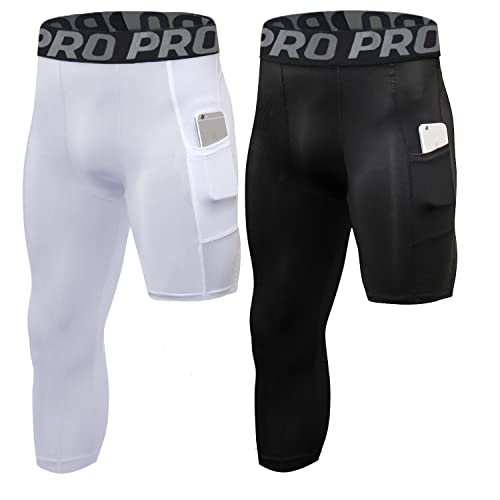 Pantalones deportivos 3/4 para correr y jugar baloncesto capa base ligera con bolsillos para hombre