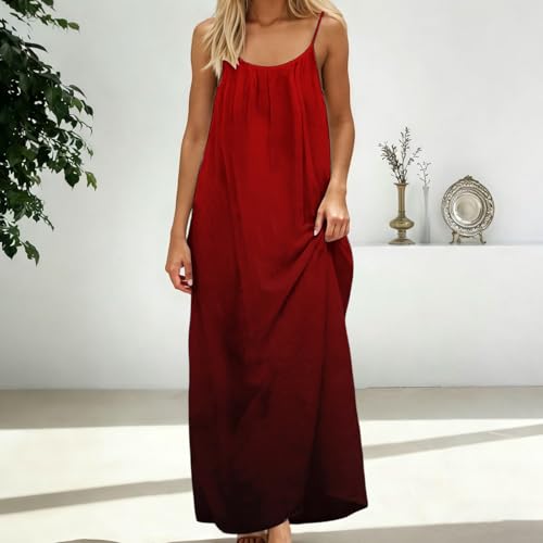 Image of HTHLVMD Backless Cami Dress Summer Dresses for Women 2026 Spaghetti Strap Dresses Womens Solid Color Backless Cami Dress