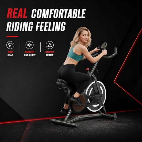 Image of Exercise Bike, Stationary Bikes for Home, Compact Indoor Cycling Bike | with Tablet Mount, with Exclusive Heart Rate Sensor and APP Sync, with Continuously Variable Resistance
