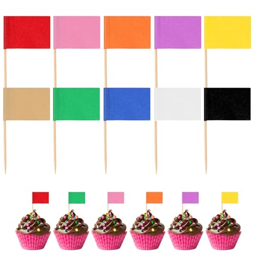 100pz Bandierine Stuzzicadenti Vuote Colorate, 10 Colori Bandierine Rettangolari Stuzzicadenti Bandierine Stuzzicadenti Colore Solido Etichette Alimenti Bandierine Stuzzicadenti Decorazioni
