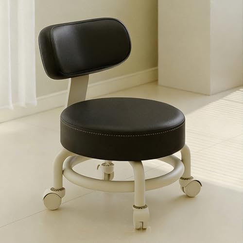 Taburete de piel de microfibra con respaldo, taburete de bar giratorio bajo para gimnasio, peluquería y uso doméstico, elegante tabouret negro para mayor comodidad y versatilidad