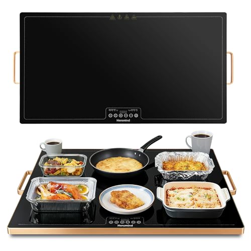 Electric Warming Tray 31.5" × 17.7", Glass-Top Full-Surface Food Warmer with Adjustable Temperature & Timer, Buffet Warming Tray for Parties, Sabbath, Holiday Parties, Daily Dining