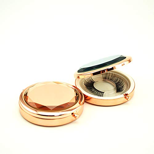 YiQiYi Metal Crystal False Eyelashes Storage Box Makeup Cosmetic Case Mirror One Level Container Cosmetic Bag Glod - Thumbnail 4