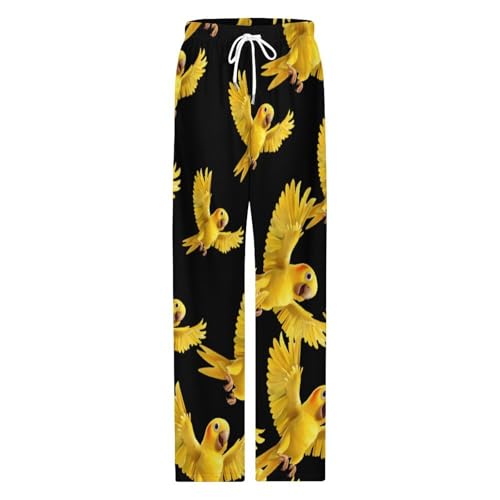 Yellow Indian Ringneck Parrot Bird Mens Pajama Pants Print Lounge Pant PJ Bottoms Sleepwear Loungewear4