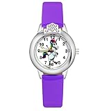 YANYUESHOP Reloj de niña Dibujos Animados Lindo Unicornio Caballo Cristal Estilo Relojes Estudiante Niñas Cuarzo Correa de Cuero Reloj de Pulsera Reloj Relojes para niñas (Color : Purple)