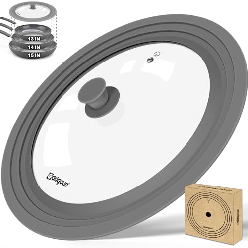 13-14-15 in Universal Pan Lid, Extra Large Silicone Pot Lid for Pots, Pans, Skillets, Replacement Frying Pan Lid with Heat Resistant Silicone Knob, Dishwasher Safe (Grey) by GDDGCUO - Used condition - CA$37.61