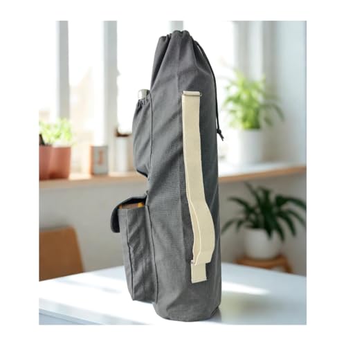 Image of O2 Yoga Mat Bag | Block Style Cotton Yoga Mat Carry Bag with Adjustable Double Straps | Yoga Block Pocket with Bottle Holder | Yoga Mat Cover Bag for Women & Men | Fits 2mm-10mm Mats - Dark Grey