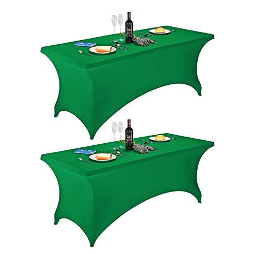Image of FORLIFE 2Pack Spandex Table Covers,Fitted Tablecloth for Rectangular Tables, Stretch Patio Table Covers, Universal Spandex Table Cover for Wedding, Banquet, Party (6ft, Emerald)