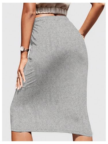 SHENHE Women's Casual Elastic High Waist Drawstring Knee Length Pencil Skirt with Pockets3