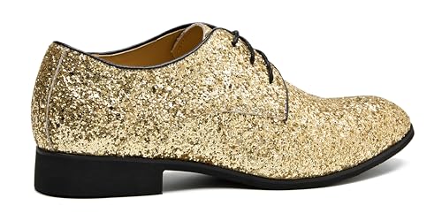 Image of Men's Glitter Oxford Dress Shoes Loafer Burgundy, Lace-up Design,Sparkly Glitter Encrusted for Wedding Prom Black Golden Silver Wine red