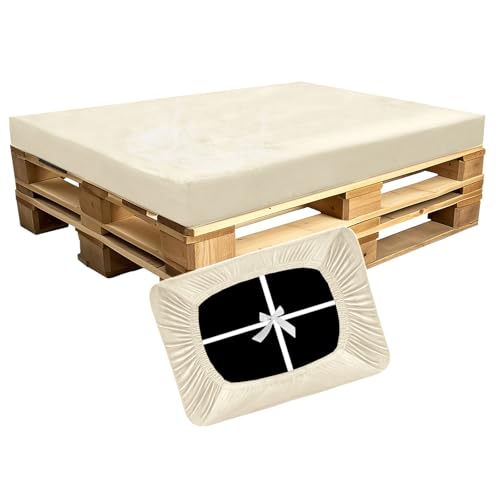 SYLC Impermeable Funda De Cojines Palets Exterior Jardin, Elástico Terciopelo Fundas para Palés, Protectores De Muebles Madera Sofa Terraza Lavable (Beige,Seat 120×80×15cm)