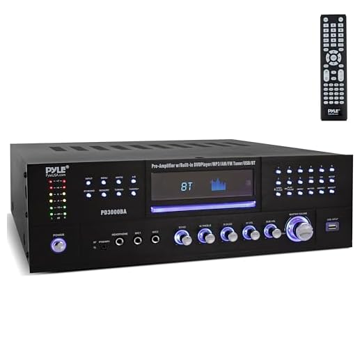 Pyle 4 Channel Wireless Bluetooth Amplifier - 3000 Watt Stereo Speaker Home Audio Receiver w/ FM Radio, USB, 2 Microphone w/ Echo for Karaoke, Front Loading CD DVD Player, LED, Rack Mount - PD3000BA