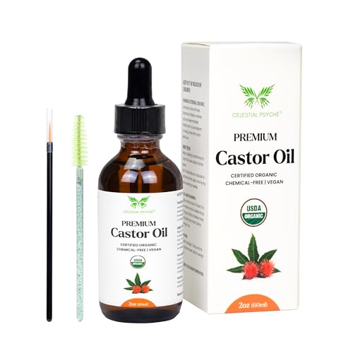 Celestial Psyché USDA Certified Organic Castor Oil (2 Oz with Essential Bundle - Eyebrow Kit) 100% Pure Natural, Chemical-Free, Hexane-Free, Promote Lash, Brow, and Hair Growth, Skin Hydration