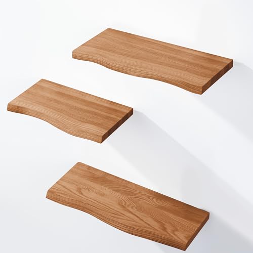LAMO Manufaktur 3 étagères Murale en Bois avec Fixation Invisible 40/35/30cm | Etagère Murale en 100% Bois Massif | Etagère Murale pour Salon | Set 1...