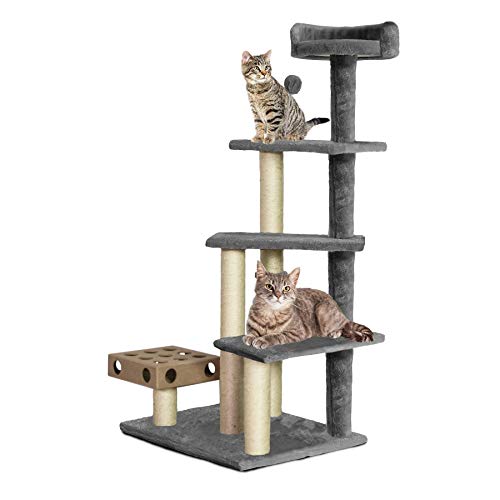 Image of Furhaven 49.5 inch Tall Cat Tree for Indoor Cats, Ft. Sisal Scratching Posts, Plush Ball Toy, & Busy Box Toy - Tiger Tough Play Stairs Interactive Playground Tower - Gray, One Size