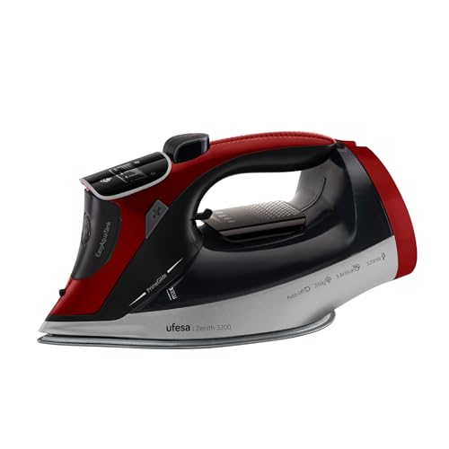 Ufesa Zenith 3200W Plancha de Vapor, Golpe de Vapor 260g, Vapor Continuo 50g/min, Suela Cerámica, Pantalla Digital, Sistema Antical 3 en 1, Antigoteo, Autoapagado, Depósito 350ml, Cable 1,9m, Rojo