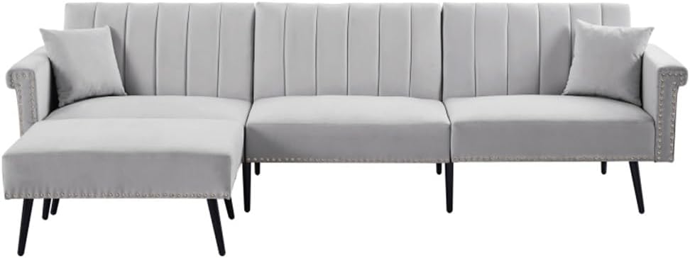 Grey Combination Sofa Bed Easy to Assemble for Indoor Living Room, Bedroom Furniture