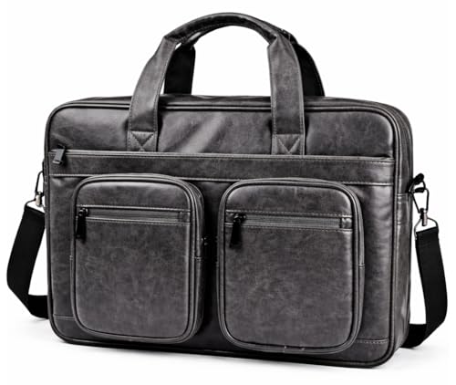 Image of MOCA PU Leather Laptop Bag for Men & Women | Office Briefcase | Multi-Pocket Messenger Bag | Fits 15.6 Inch Laptop | Adjustable Shoulder Strap