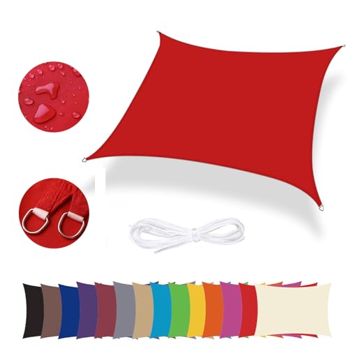 Lingle888 Sonnensegel Sonnenschutz Sonnendach Wasserdicht 98% UV-Schutz Balkon Viereck Rechteck Quadrat Winddicht 8Tage Transport 420D 10Farbe 25Größe (3x4, Rot)