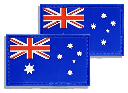 2 Pack PVC Australia Australian Country Flag Patch,PVC Country Flag Hook and Loop Patches for Backpacks Jackets Hat,2x3 Inch.