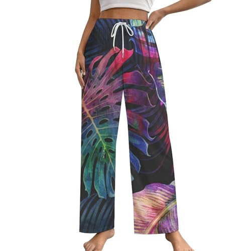 Pantalon de pyjama femme fluide feuilles fantastiques avec poches taille S